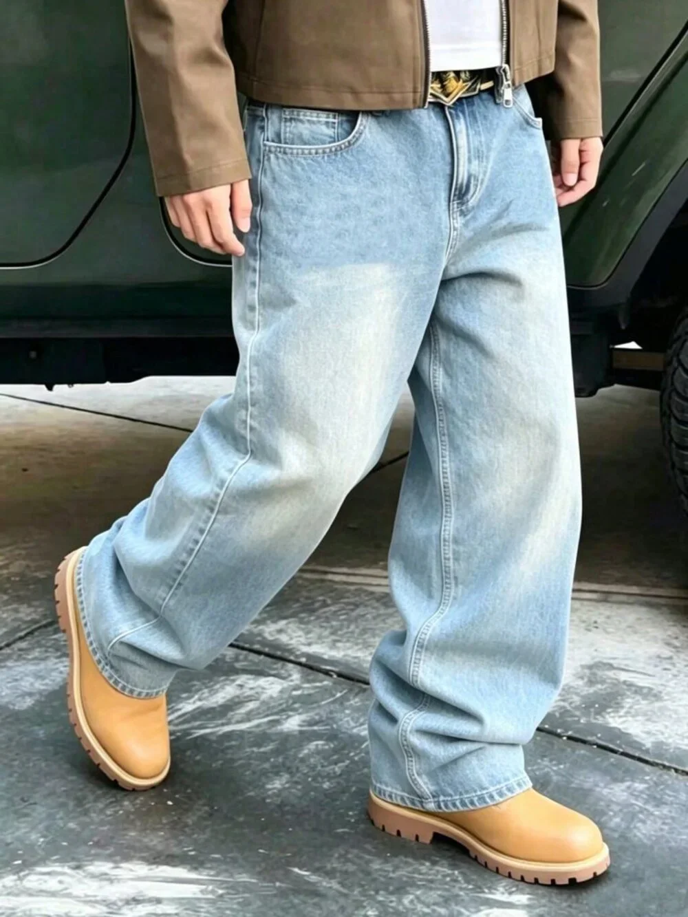 Light Wash Casual Men's Loose-Fit Street-Style Denim Pants